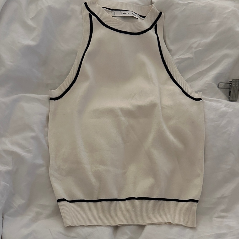 Mango Sleeveless Top with Black Trim